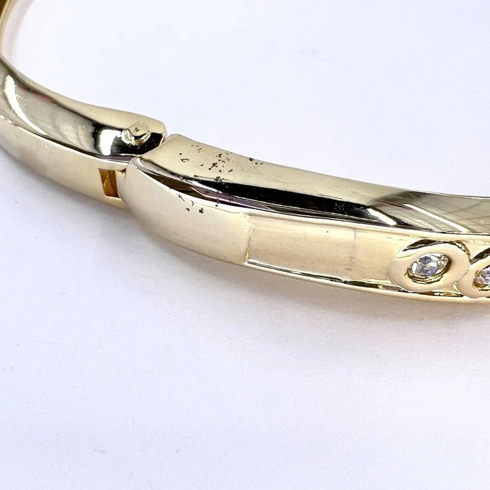 Brown & Clear Gemstone Gold Tone Hinged Cuff Magnetic Closure Bracelet - Picture 4 of 6